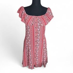 American Eagle Pink Ruffle Off-Shoulder Boho/Cottage Dress Women’s L